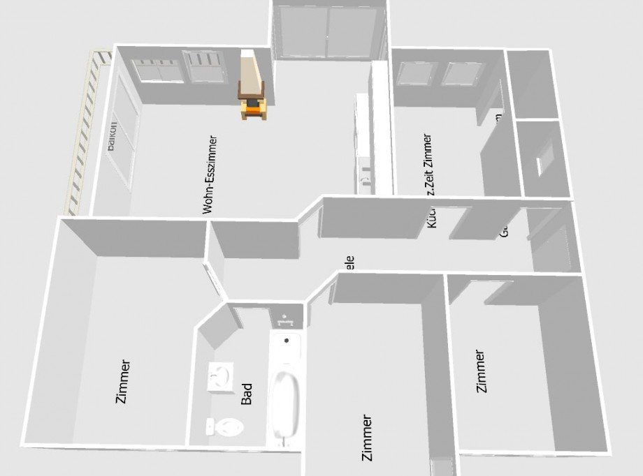 Grundriss 3D Wohnung 4 Ansicht 2 Etagenwohnung Schweich